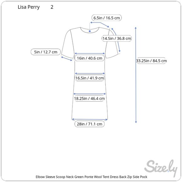 Lisa Perry Elbow Sleeve Scoop Neck Green Ponte Wool Tent Dress Side Pockets 2 - Picture 8 of 8